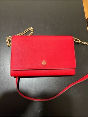 Tory Burch Red Leather Chain-Shoulder Crossbody Never Used!
